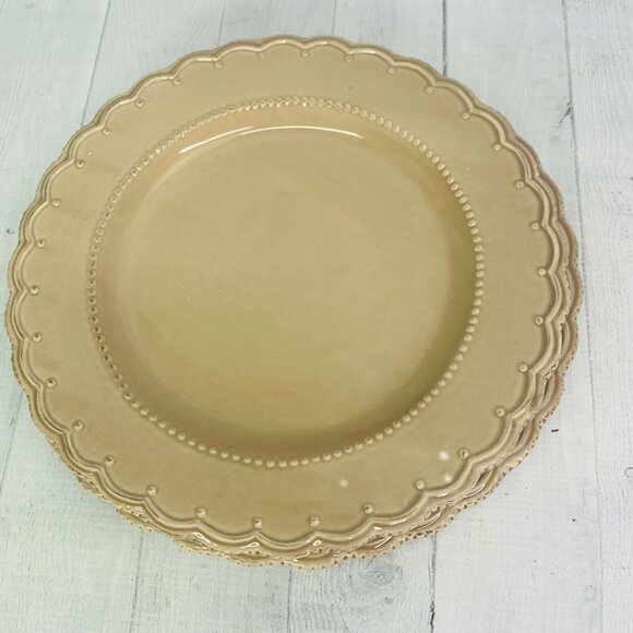 Tabletops Gallery LE PROVENCE Embossed Scalloped Stoneware Dinner Plates Set 4 - Picture 4 of 11